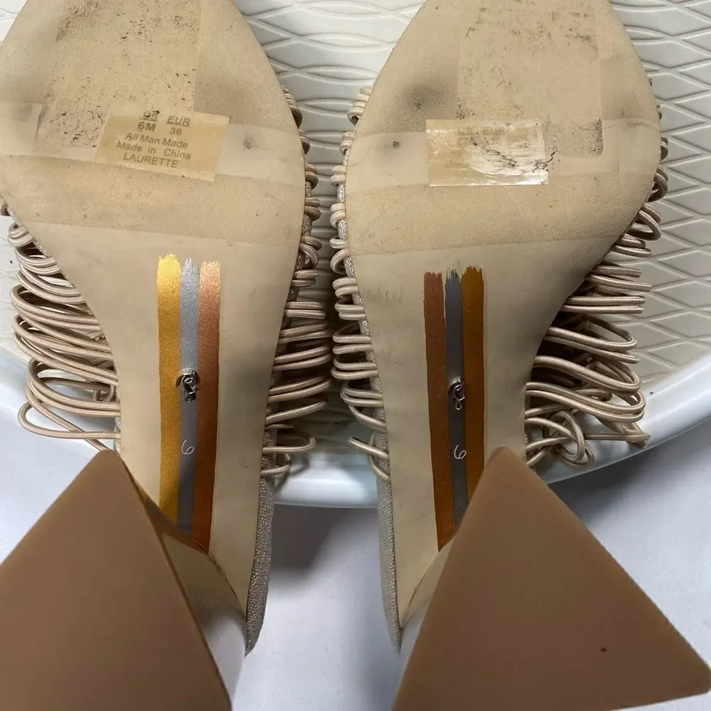 EUC Sam Edelman Tan Laurette Slip On 4” High Heel Sandals - Size 6